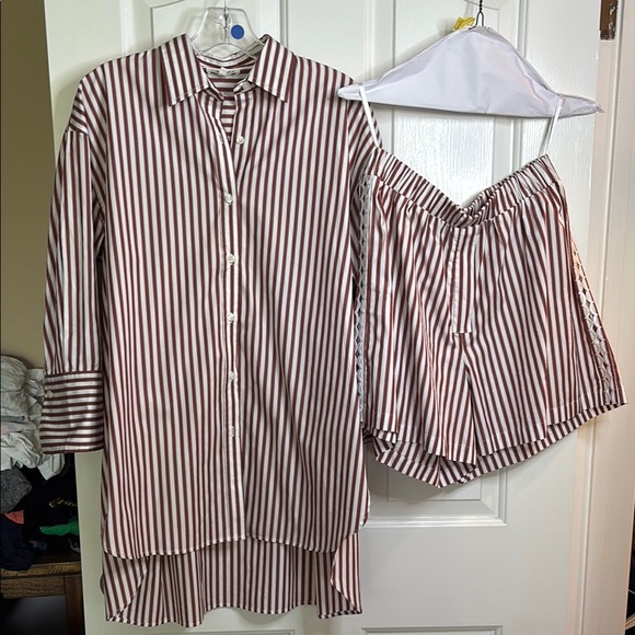 EUC HAREMLIQUE a la Mer Ares Striped Shirt & Shorts Set in red size 1/2 - Picture 1 of 11